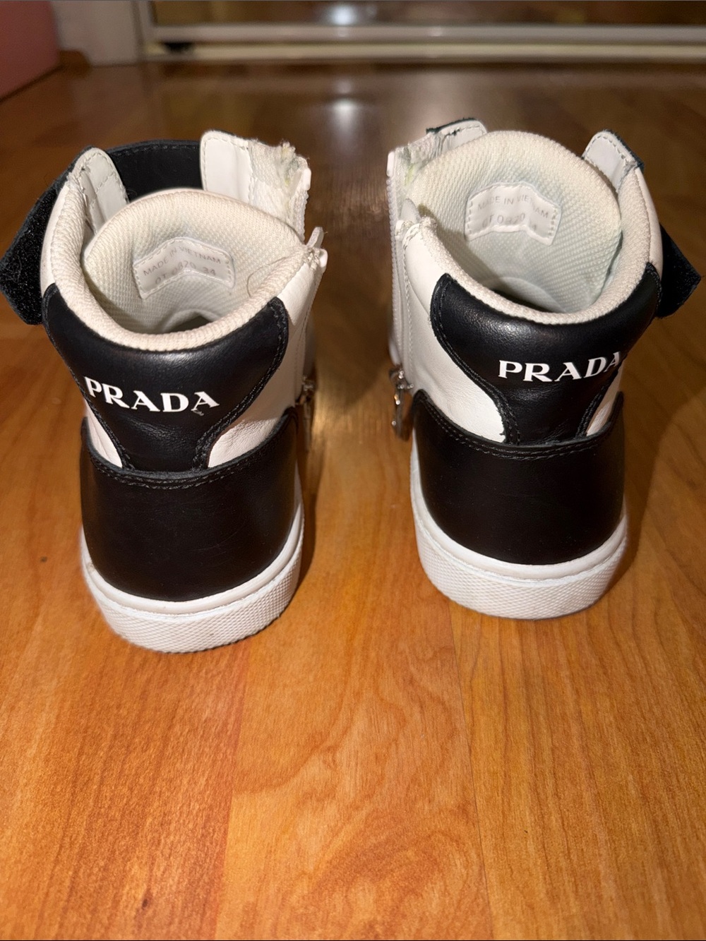 Prada Black and White Kids High-Top Sneakers - Picture 5 of 10